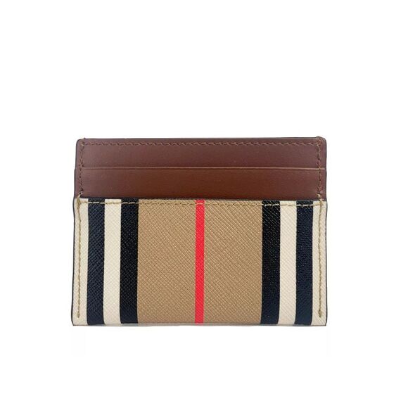 Burberry Sandon Tan Canvas Check Printed Leather Slim Card Case Women's Wallet - Picture 1 of 2